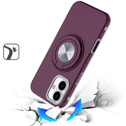 Phone Case for iPhone 16 Shockproof Magnetic Ring Stand Rotating CarMount Hybrid Metal Matte Finish AntiSlip Grip Kickstand Cover Red