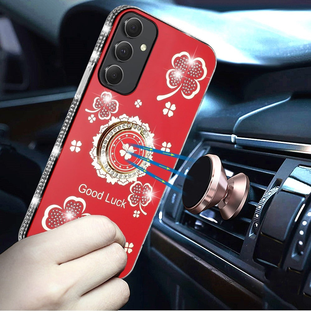 Phone Case for Samsung Galaxy A15 5G Glitter Diamond Ring Stand Sparkle Rhinestone Edge AntiSlip Kickstand Luxury Fashion Bumper Shockproof Cover