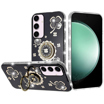 For Samsung Galaxy S23 Ultra Diamonds Bling All Around Edges Sparkly Glitter Hybrid Ring Stand Holder Fashion Good Luck Case Cover