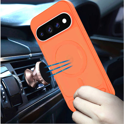 Phone Case for Google Pixel 11 Pro XL Matte Magnetic Metal Kickstand Shockproof Grip Anti Slip Durable Protective Heavy Duty Hybrid Cover Orange