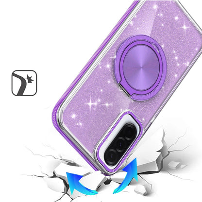 For Samsung Galaxy A17 5G Slim Bling Glitter Sparkly Shimmer Hybrid with Magnetic Ring and 360° Rotational Stand [Compatible with Magsafe] Case Cover