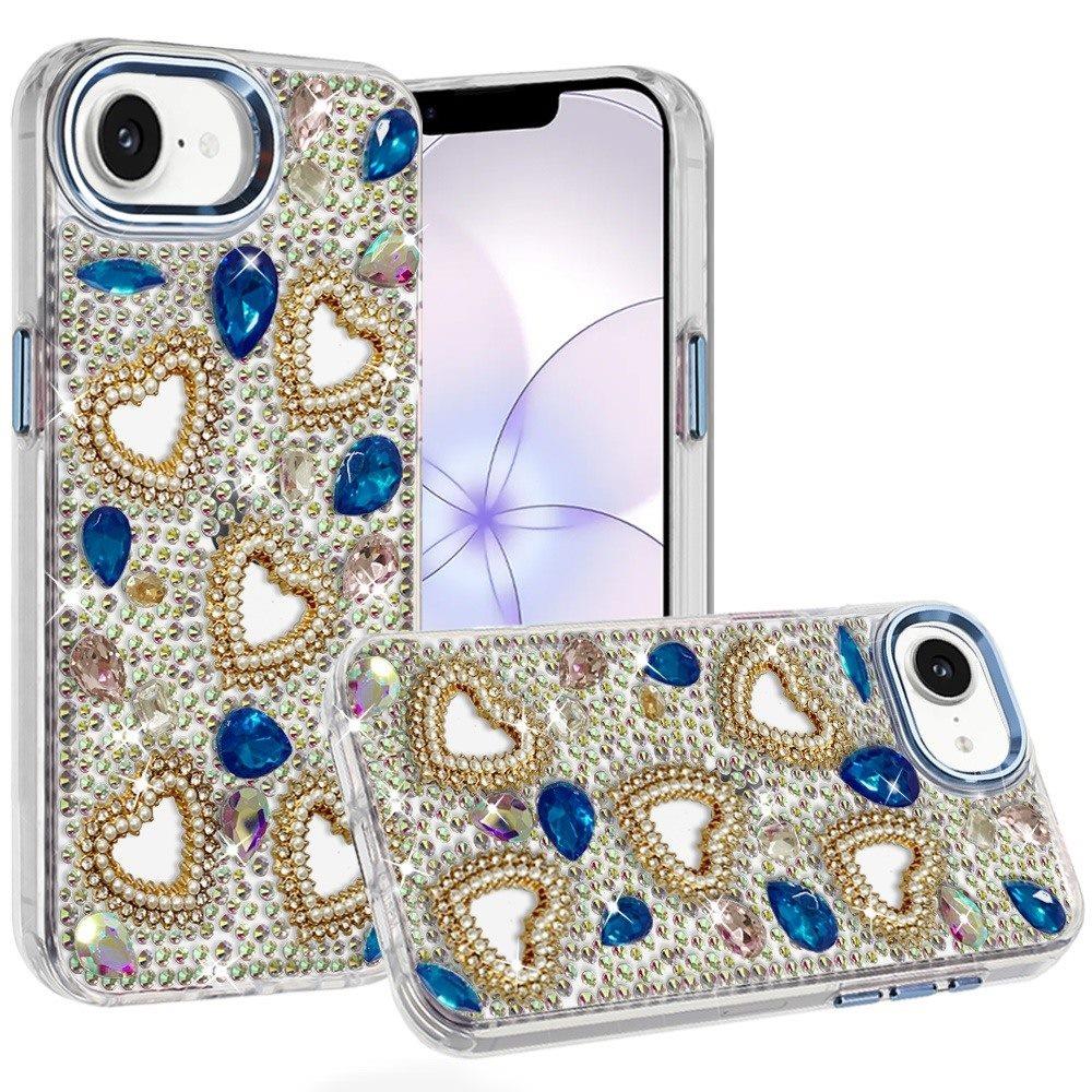 Phone Case for Apple iPhone 16 E (6.1") Luxury Crystal Heart Rhinestone Diamond Bling Shockproof Hybrid Glitter Protective Stylish Durable Grip Cover