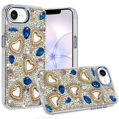 Phone Case for Apple iPhone 16 E (6.1") Luxury Crystal Heart Rhinestone Diamond Bling Shockproof Hybrid Glitter Protective Stylish Durable Grip Cover