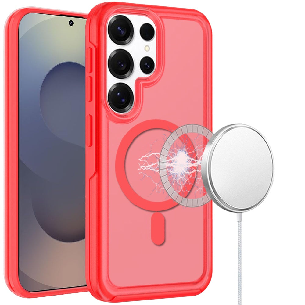For Samsung Galaxy S25 Ultra Slim & Durable Compatible with MagSafe Hybrid Shockproof Glossy Oil Protective Dual Layer TPU + PC Case Cover Red
