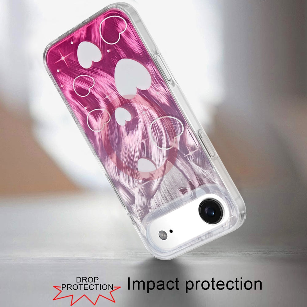 For Apple iPhone 17 AIR Stylish Pattern Fashion IMD Printed Design TPU Double Layer Slim Shockproof with Magnetic Back Case Cover Gradient Pink Heart