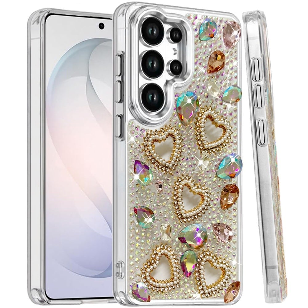 Phone Case for Samsung Galaxy S26 Ultra Luxury Crystal Heart Rhinestone Diamond Bling Shockproof Hybrid Glitter Protective Stylish Durable Grip Cover