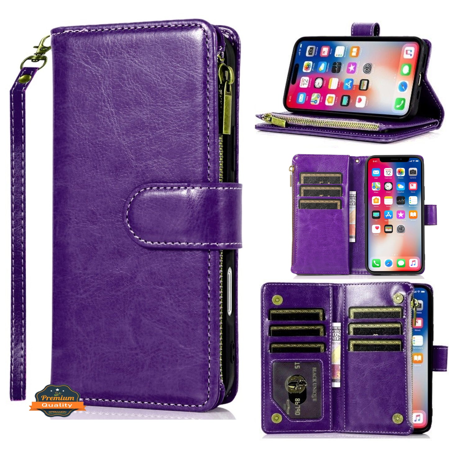 Phone Case for Samsung Galaxy S25 FE, S25 Fan Edition Luxury Leather Wallet Card Holder Zipper Pocket Money Storage Protective Grip Design with Strap Cover