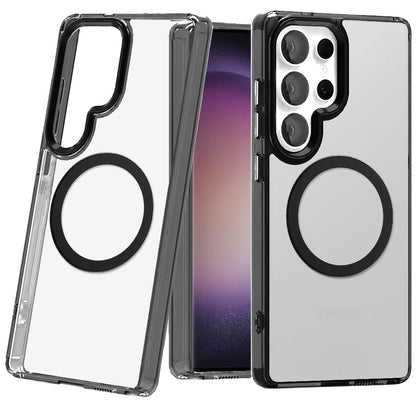 For Samsung Galaxy S23 Ultra Transparent Back Hybrid Case - Magnetic Circle, Color Frame, Metal Buttons, MagSafe Compatible Case Cover