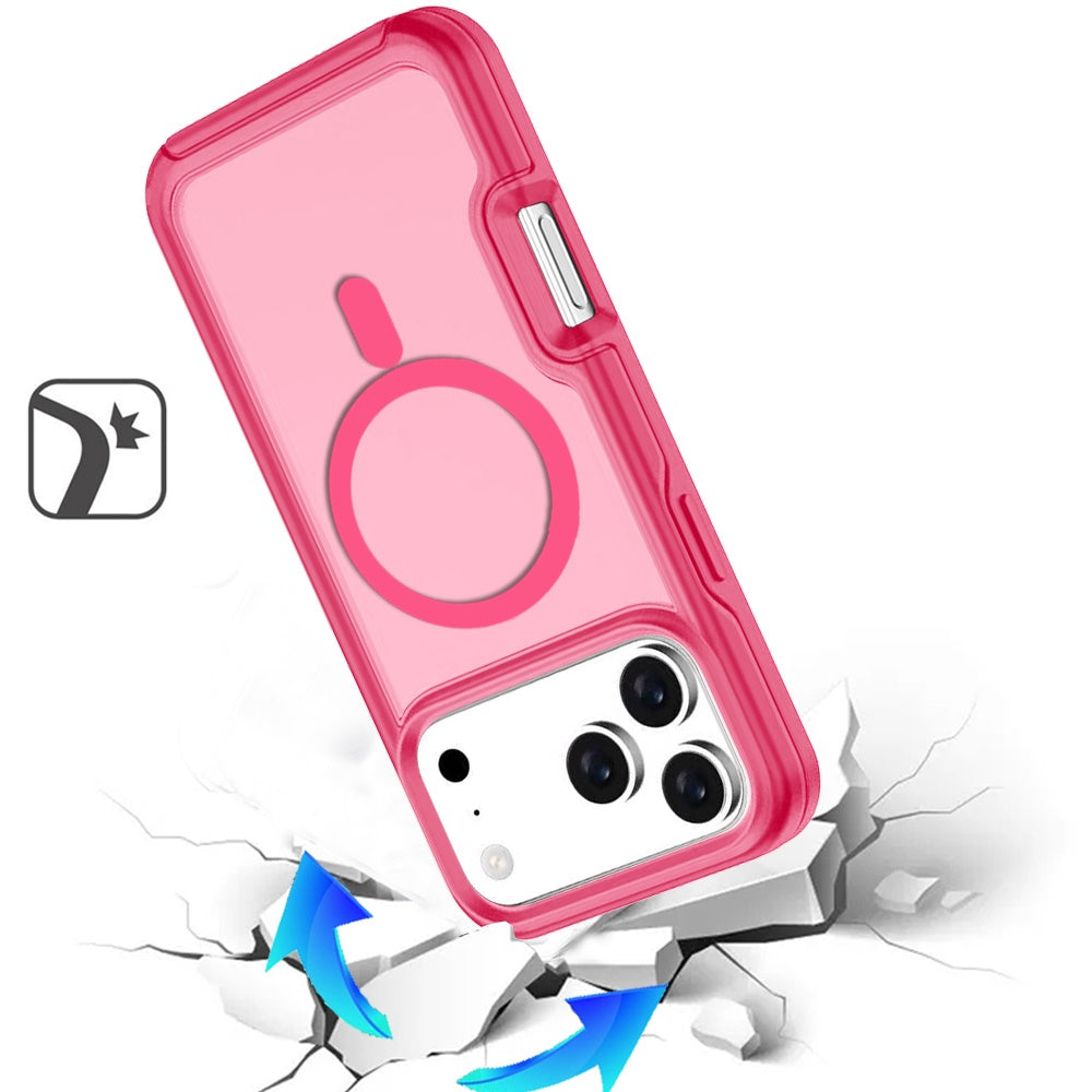 For Apple iPhone 17 Pro Max (6.9") Slim & Durable Compatible with MagSafe Hybrid Shockproof Glossy Oil Protective Dual Layer TPU + PC Case Cover Hotpink