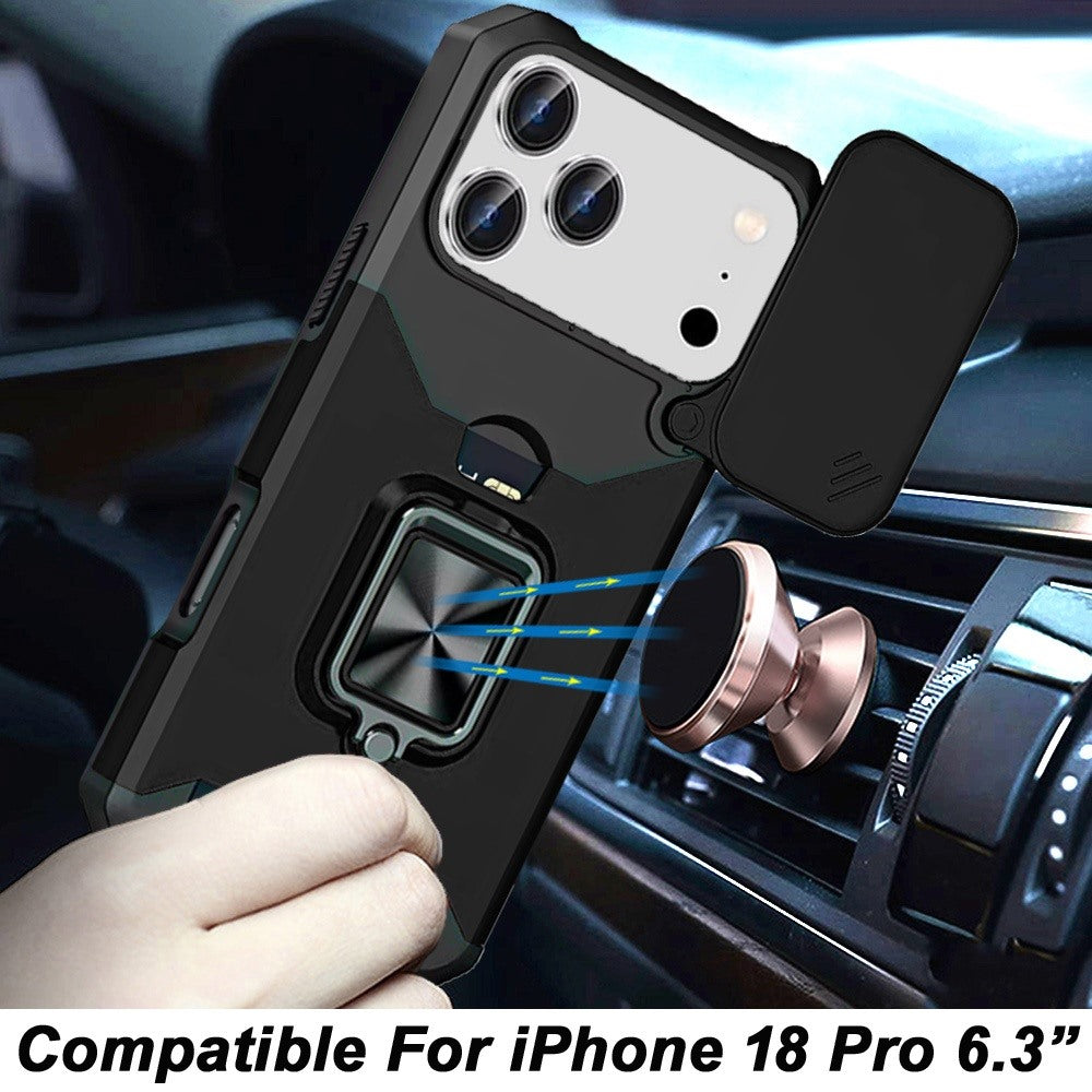 Phone Case for Apple iPhone 18 Pro Card Holder Magnetic Ring Stand Shockproof Anti Slip Wallet Grip Protective Hybrid Design Cover