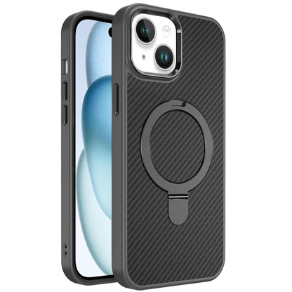 For Apple iPhone 16 Pro Max Hybrid Carbon Fiber Design with MagSafe Compatible [Magnetic Circle], Ring Stand Shockproof Slim TPU Case Cover