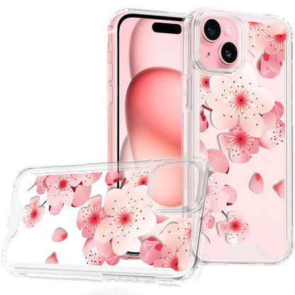 Phone Case for Apple iPhone 15 Beautiful Floral TPU Shockproof Hybrid Rubber PC Slim Lightweight Protective Designer Pattern Cover Red