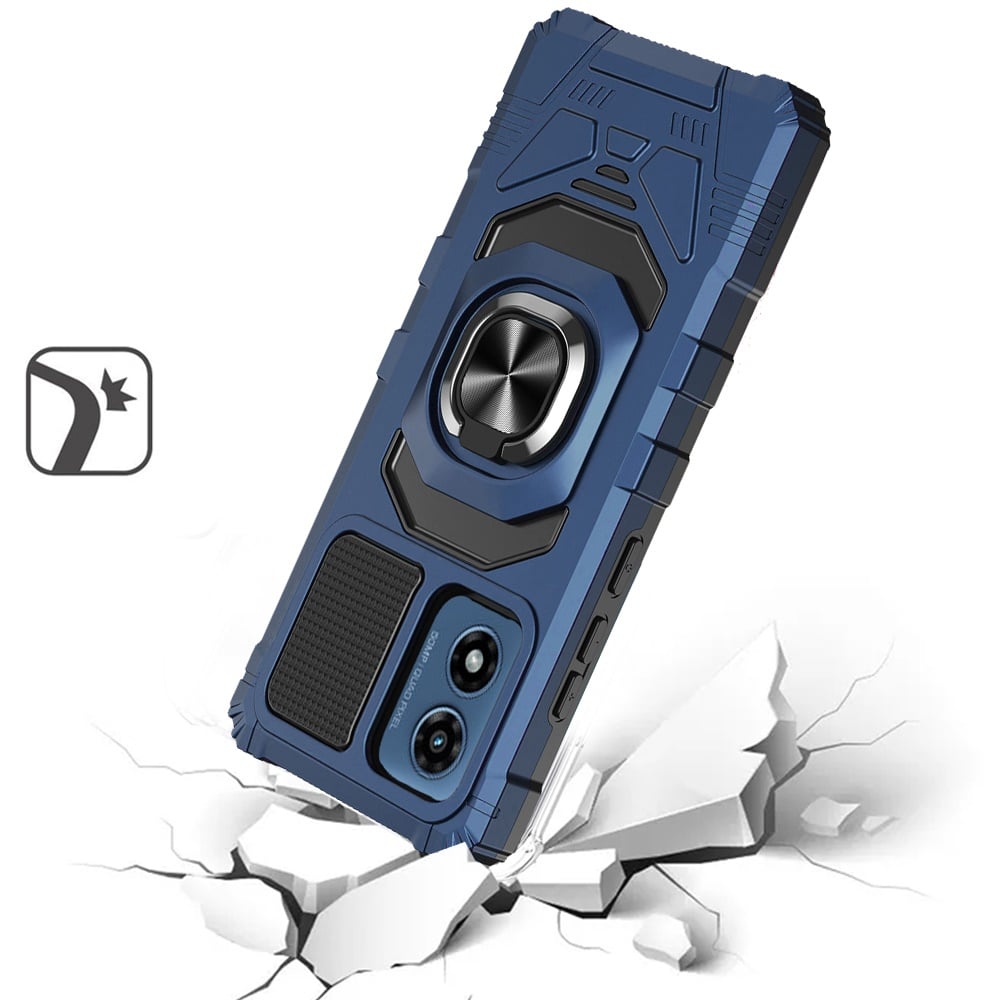 Phone Case for Motorola Moto G Play 4G LTE (2024) Rugged Hybrid Dual Layer Magnetic Ring Stand Armor Shock Absorbing Heavy Duty TPU Reinforced Bumper Cover