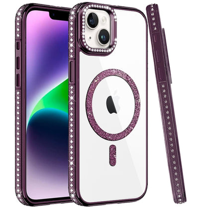 Phone Case for Apple iPhone 14 Luxury Diamond Bling Edged Magnetic Glitter Shockproof Hybrid with Camera Kickstand Durable Grip Cover