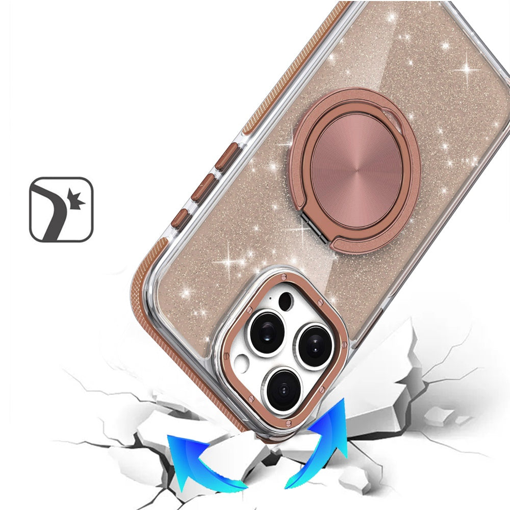 For Samsung Galaxy S26 Slim Bling Glitter Sparkly Shimmer Hybrid with Magnetic Ring and 360° Rotational Stand [Compatible with Magsafe] Case Cover