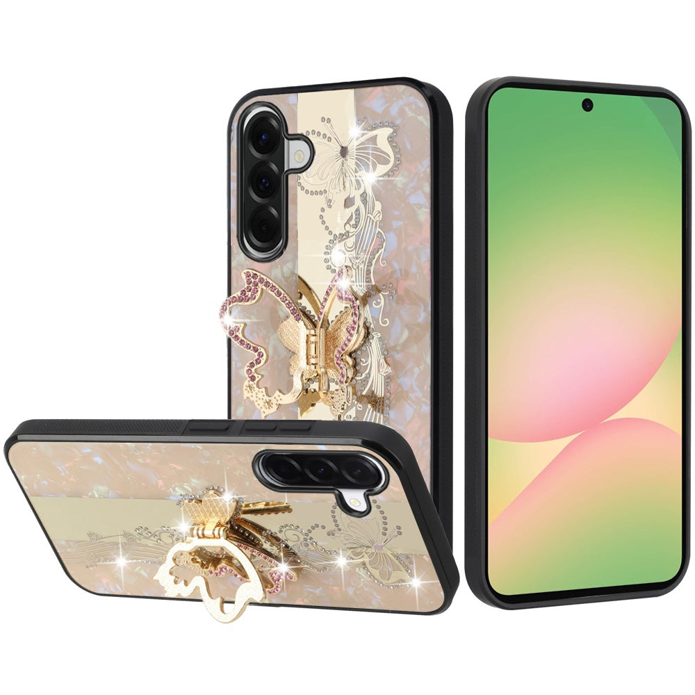 For Samsung Galaxy A57 Diamonds 3D Butterfly Bling Sparkly Glitter Ornaments Engraving Hybrid with Stand Fashion Case Cover