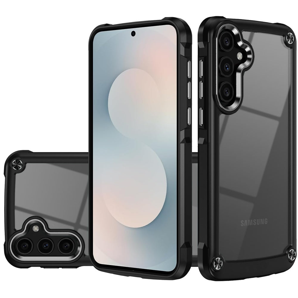 For Samsung Galaxy S25 Fan Edition /Galaxy S25 FE Hybrid Transparent Rubber with Metal Buttons & Camera Edges Hard TPU Corner Frame Bumper Case Cover