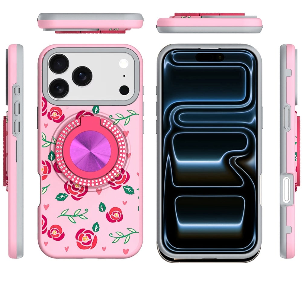 Phone Case for Apple iPhone 18 Pro Max Magnetic Ring Stand Matte Metal Hybrid Car Mount Friendly Shockproof Rotational Grip Diamond Design Pattern Cover