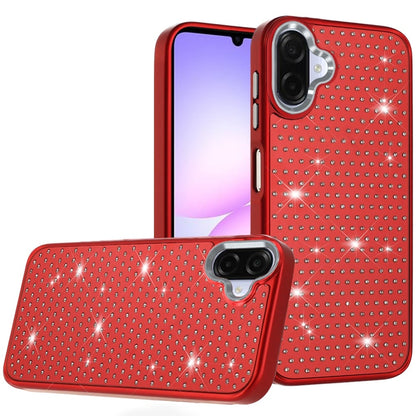 Phone Case Cover for Samsung Galaxy A07 4G Bling Diamond Metallic, Full Sparkle Chrome Edged Hybrid Protective Shockproof Cover Red
