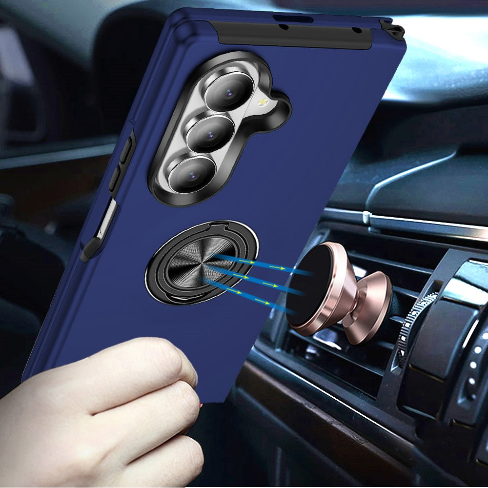Phone Case for Samsung Galaxy Z Fold 8 Ultra Invisible Ring Stand Shockproof Anti Slip Durable Grip Protective Hybrid Slim Fit Magnetic Car Mount Holder Cover Blue
