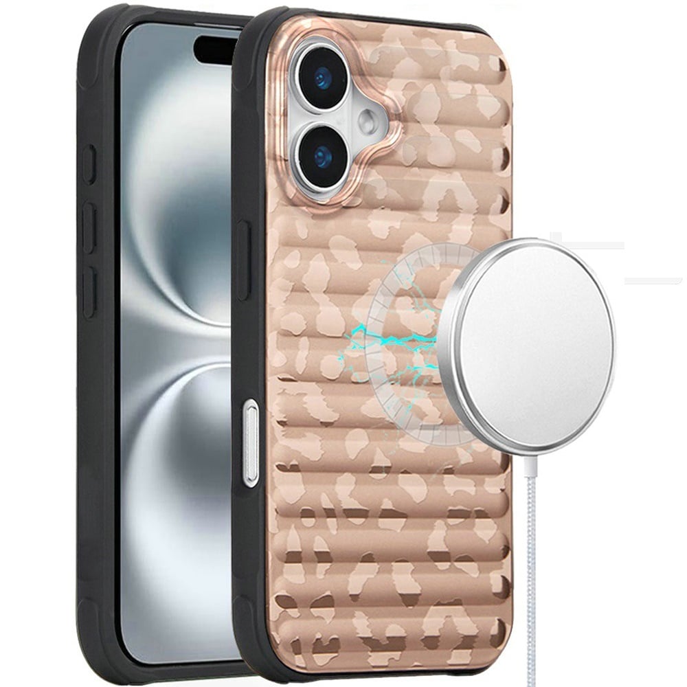 For Apple iPhone 16 Plus Chrome Leopard Magnetic Hybrid Shockproof Protection Rose Gold Design Anti Scratch Secure Grip Stylish Durable Finish Case Cover Camo