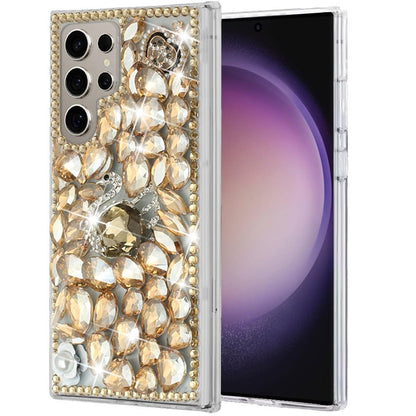 Phone Case for Samsung Galaxy S23 Ultra Luxury Full Diamond Glitter 3D Floral Ornament Hybrid Shockproof Stylish Rhinestone Designer Protective Elegant Cover