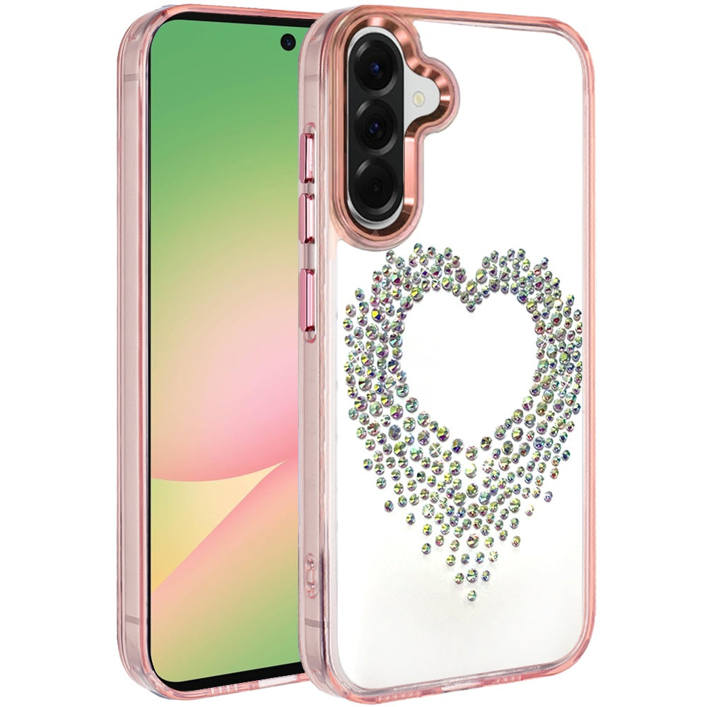 For Samsung Galaxy A57 Angel Hearts Bling Glitter Diamond Hybrid TPU Cover, Colorful Frame Shockproof Protective Back Case Cover