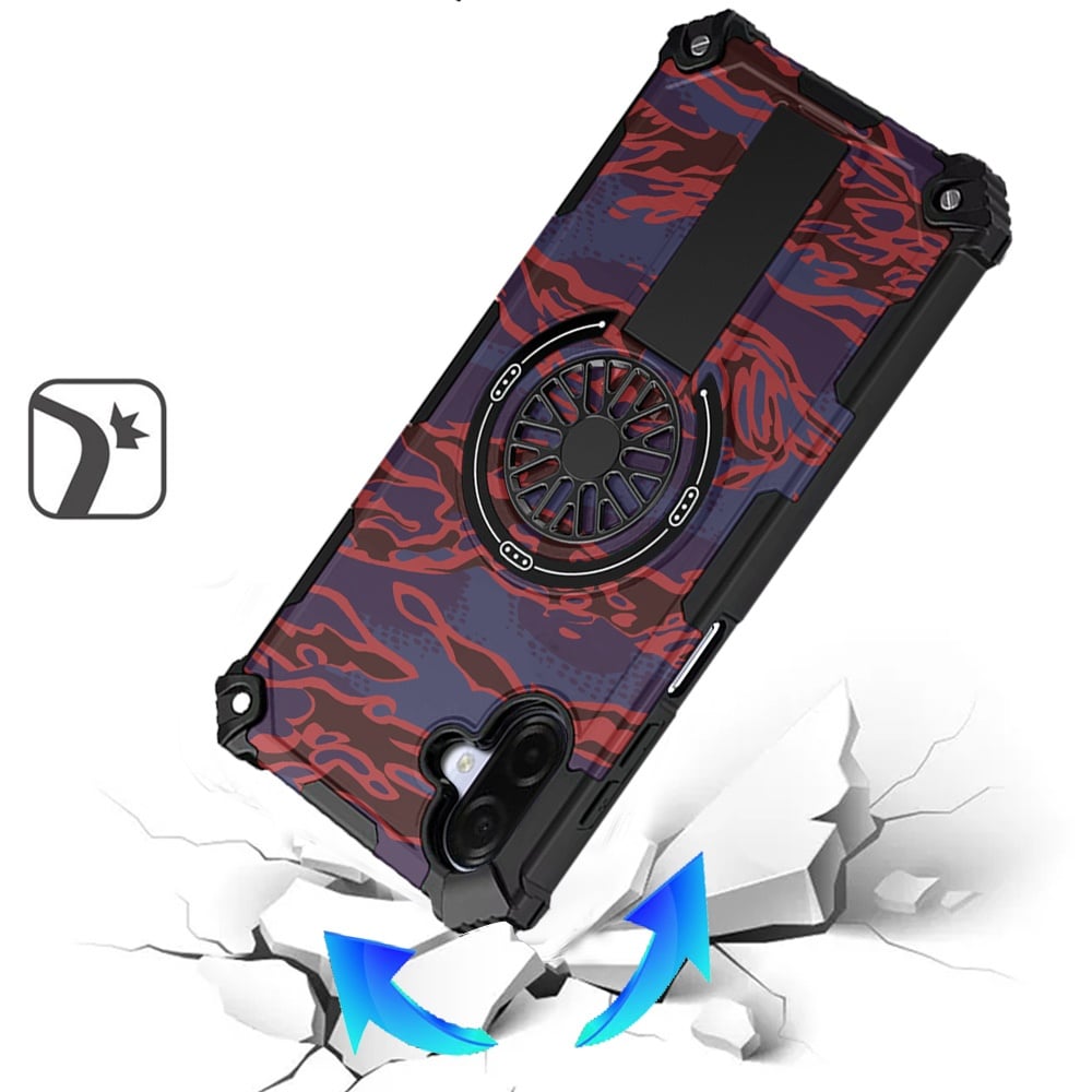 Phone Case Cover for Samsung Galaxy A07 4G Magnetic Invisible Kickstand Holder with CD Texture Design, Shockproof Hybrid Military Grade Heavy Duty Cover
