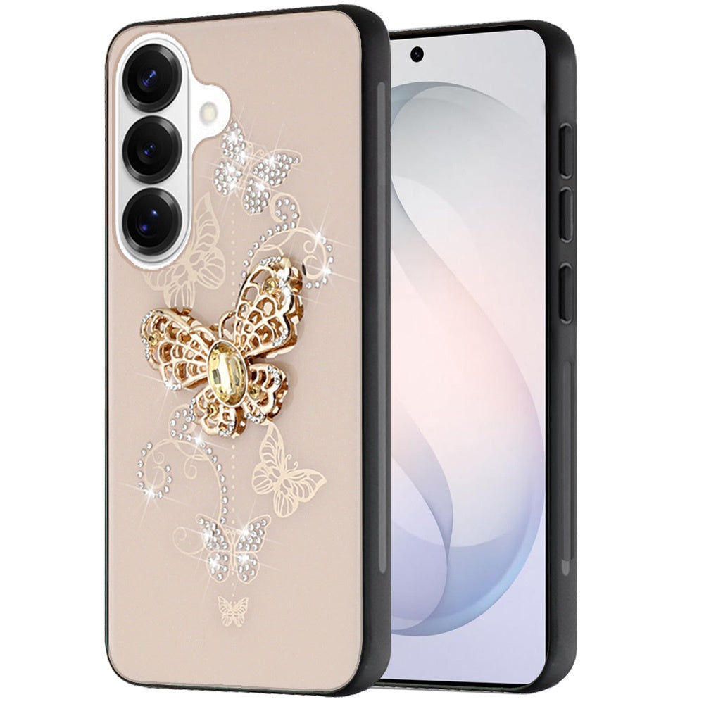 Phone Case for Samsung Galaxy S26 FE /Fan Edition Diamond Glitter 3D Butterfly Engraved Luxury Bling Hybrid Shockproof Chrome Edge Protective Durable Grip Cover