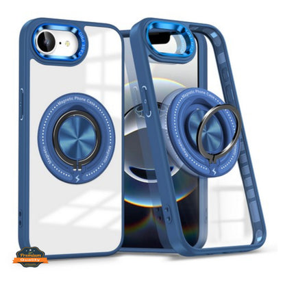 For Apple iPhone 16e /iPhone SE4 Clear Transparent Back Hybrid with Rotating Ring Stand, MagSafe Compatible Shockproof Slim TPU PC Case Cover