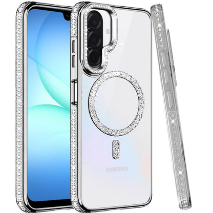 Phone Case for Samsung Galaxy A17 5G Luxury Diamond Bling Edged Magnetic Glitter Shockproof Hybrid with Camera Kickstand Durable Grip Cover