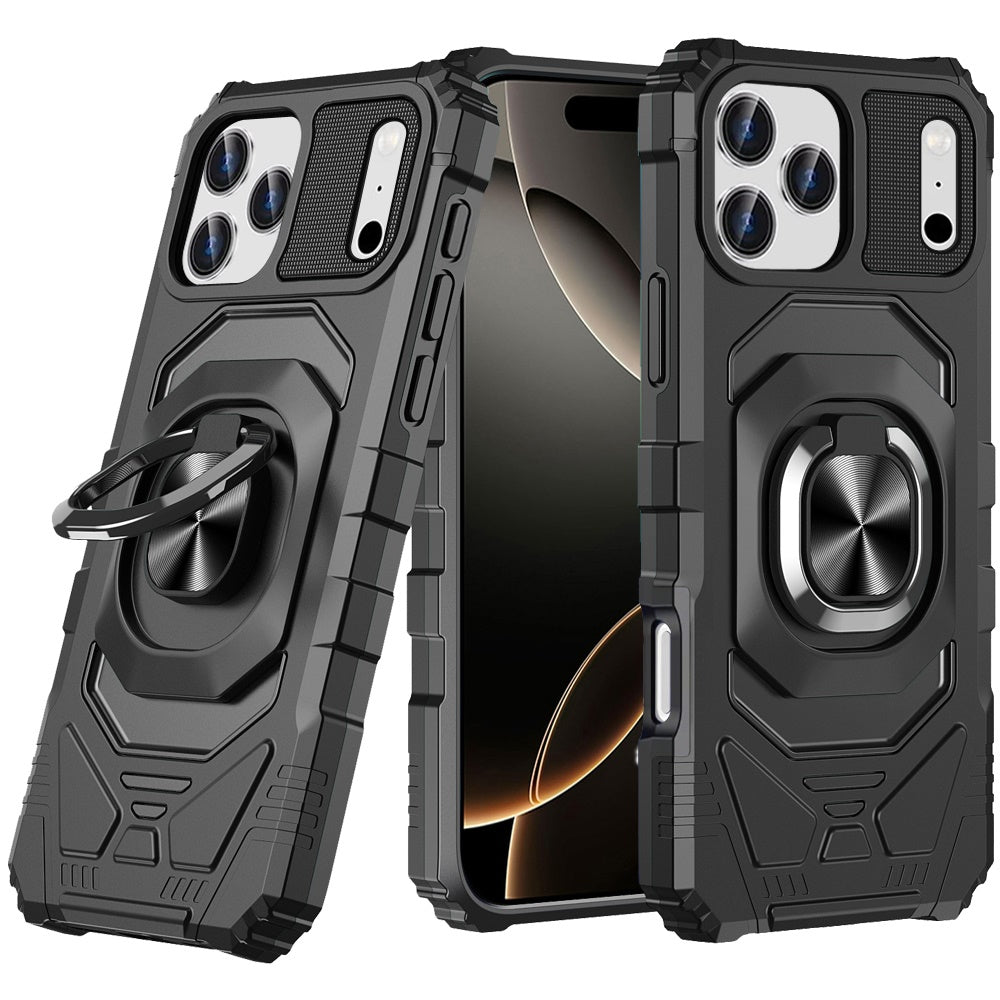 For Apple iPhone 17 Pro (6.3") Hybrid Dual Layer with 360° Rotate Magnetic Ring Stand Holder Kickstand TPU Rugged PC Shockproof Case Cover