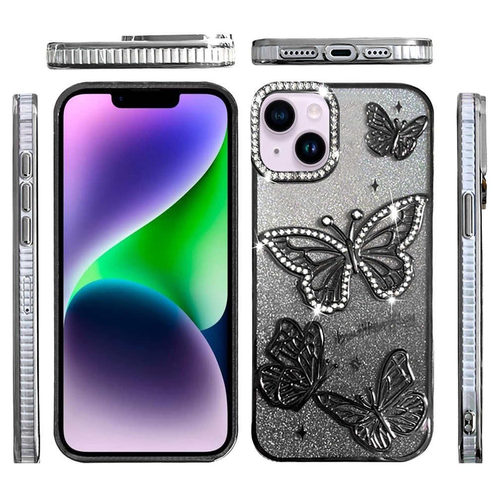 Phone Case for Apple iPhone 14 Butterfly Freedom Shimmer Glitter Thick TPU Shockproof Anti Slip Durable Protective Design Cover