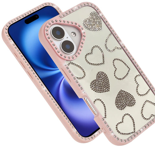 Phone Case for Apple iPhone 17 Spread Love Hearts Glitter Shimmer Bling Diamond Edge Shockproof Hybrid Stylish Protective Slim Grip Designer Cover Pink