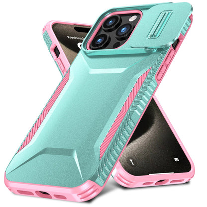 Apple iPhone 16 Pro (6.3") Slim Fit Shockproof Hybrid with Slide Camera Window Covering, Rugged Tpu Silicone Hard PC Bumper