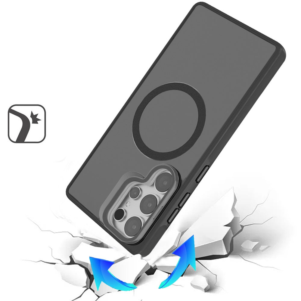 For Samsung Galaxy S26 Ultra Tough HQ Hybrid Case with Aluminum Frame Camera Stand, Compatible with MagSafe, Translucent Matte Shockproof Case Cover
