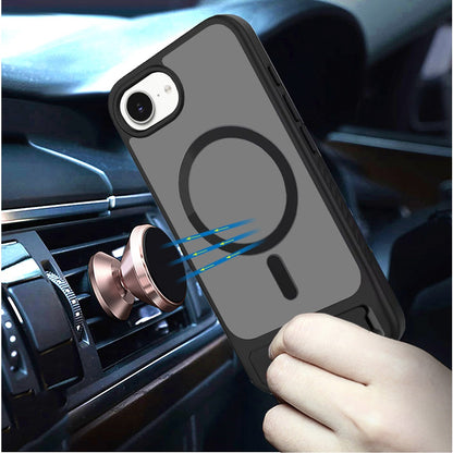 For Apple iPhone 17E /16E Matte Magnetic Circle Back TPU Hybrid Drop Protection with Metal Kickstand Shockproof Design Case Cover