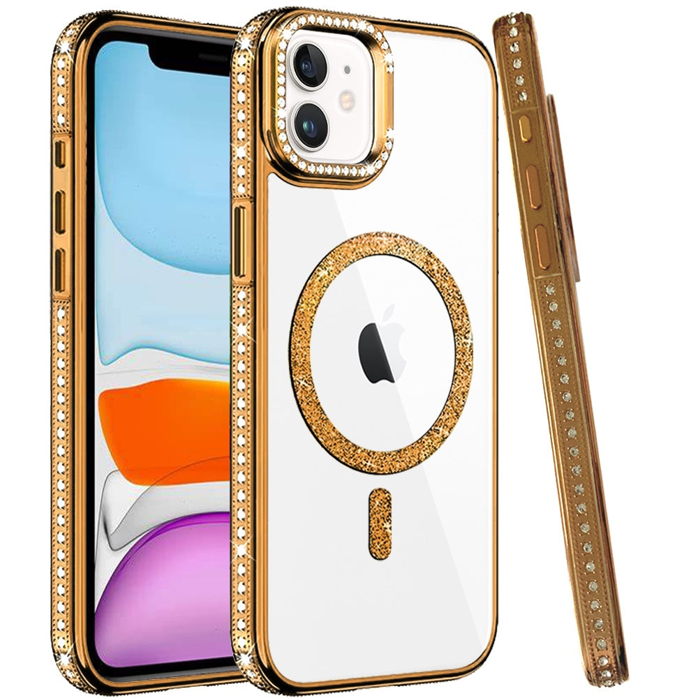 Phone Case for Apple iPhone 11 Luxury Diamond Bling Edged Magnetic Glitter Shockproof Hybrid with Camera Kickstand Durable Grip Cover