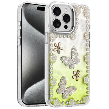 For Apple iPhone 11 Bling Fashion Design with 3D Pearls Epoxy Glitter Ornaments Chrome Edge Hard Slim PC Case Cover