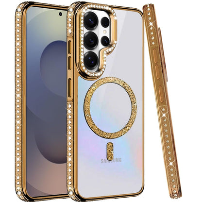 Phone Case for Samsung Galaxy S25 Ultra Luxury Diamond Bling Edged Magnetic Glitter Shockproof Hybrid with Camera Kickstand Durable Grip Cover