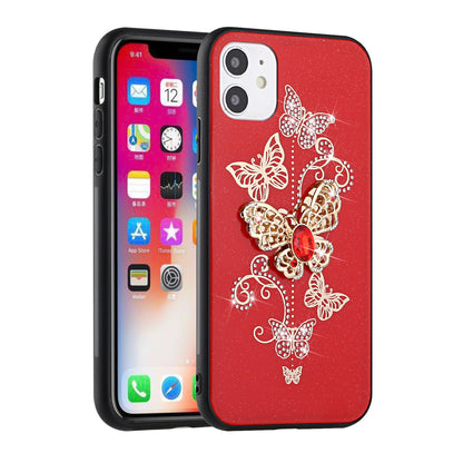 For Samsung Galaxy A36 Diamonds 3D Butterfly Bling Sparkly Glitter Ornaments Engraving Hybrid Metal Fashion Case Cover Red Garden Butterflies