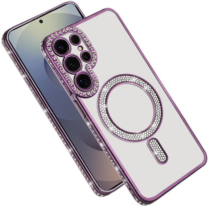 For Samsung Galaxy S24 Ultra Bling Case with Diamond Magnetic Circle, Transparent Slim Shockproof Hybrid Slim Fit Case Cover