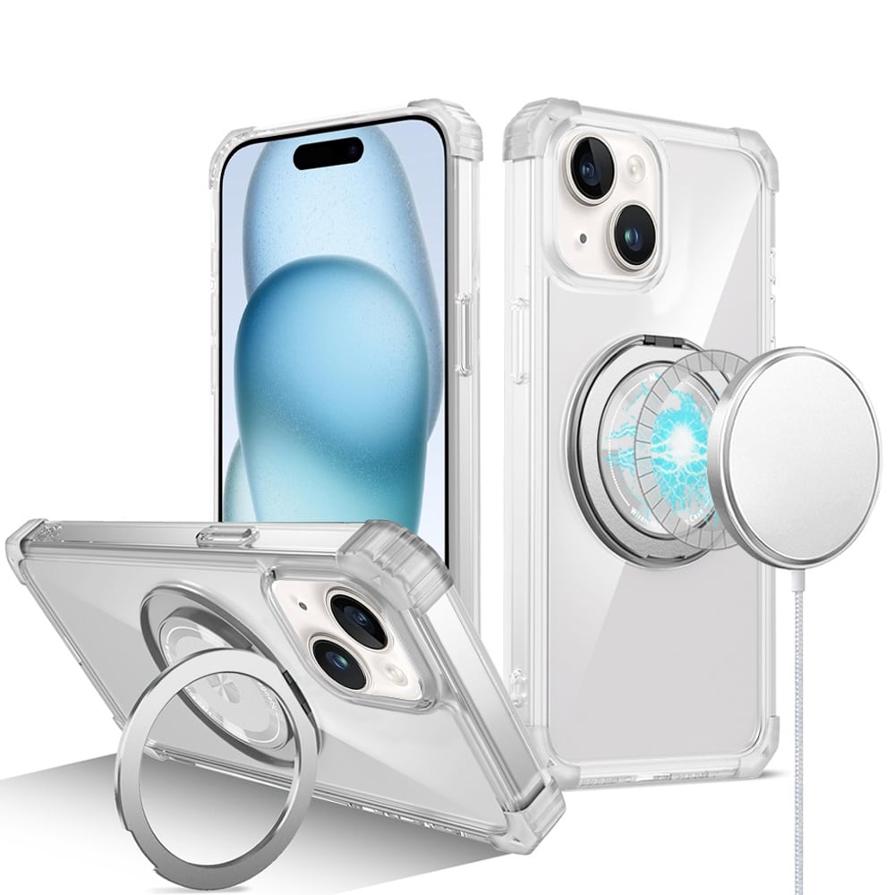For iPhone 15 (6.1") Magnetic [Compatible with Magsafe] with 360° Rotatable Ring Holder Invisible Stand Transparent Case Cover Clear