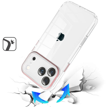 Phone Case for Apple iPhone 18 Pro Max/ 17 Pro Max Transparent Clear Hybrid Metal Button Camera Guard Shockproof Gummy TPU Slim Protective Grip Cover Pink