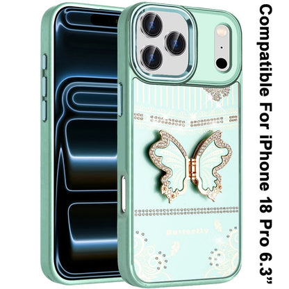 Glitter Bling Butterfly Stand Metallic Edge Hybrid Shockproof Grip Durable Camera Protection Stylish Design