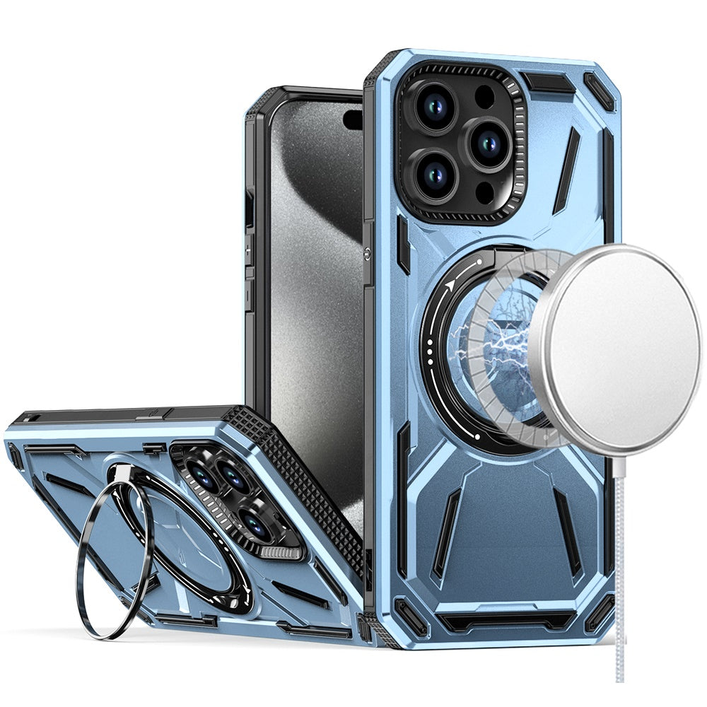 For Apple iPhone 15 Pro Max Hybrid Magnetic Ring and 360° Rotational Kickstand with MagSafe Compatible, Military Grade Drop Protection Case Cover