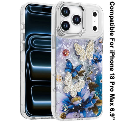 Phone Case for Apple iPhone 18 Pro Max/ 17 Pro Max Glitter Butterfly Design Metal Buttons Shockproof Hybrid TPU + PC Durable Protective Slim Grip Stylish Cover