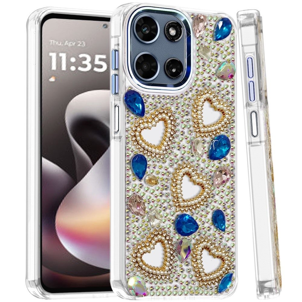 Phone Case for Motorola Moto G Stylus 5G 2026/2025 Luxury Crystal Heart Rhinestone Diamond Bling Shockproof Hybrid Glitter Protective Stylish Durable Grip Cover