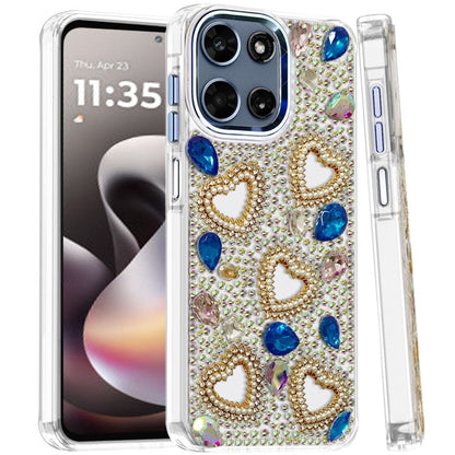 Phone Case for Motorola Moto G Stylus 5G 2026/2025 Luxury Crystal Heart Rhinestone Diamond Bling Shockproof Hybrid Glitter Protective Stylish Durable Grip Cover