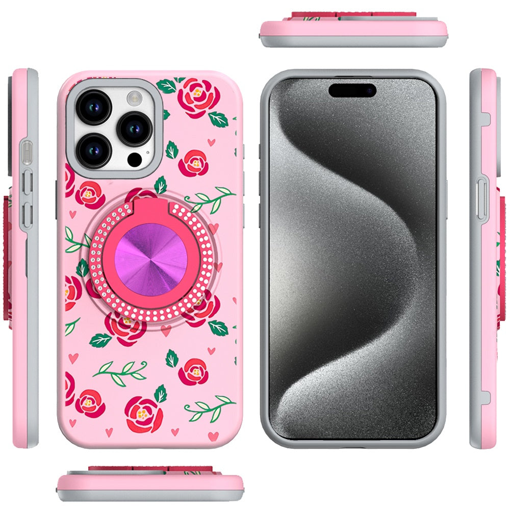 For Apple iPhone 12 /12 Pro Pattern Design Hybrid with Invisible Ring Stand & Magnetic Back, Shockproof Protective Grip Case Cover